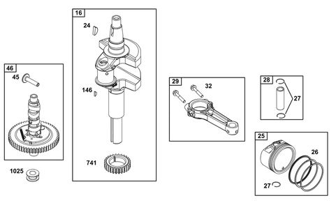 Crankshaft Group Diagram and Parts List for 356777-0151-G1  Briggs and Stratton Engine